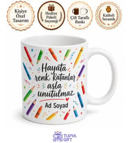 Kişiye Özel Renkli Kalem Temalı Kupa Bardak İsimli Hediye