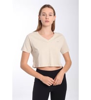 Maraton Regular Kadın V Yaka  Bej- Crop Top