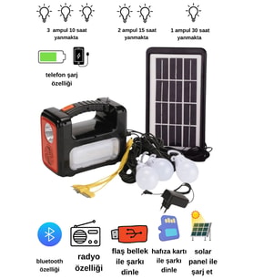 solar panelli radyolu+Bluetooth+mp3 ve telefon şarj özellikli solar kamp lambası