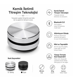 Kablosuz Kemik Ses Hoparlör Siyah 5.0 Bluetooth Yapışkanlı İletim Özellikli Dahili Stereo Fm Taşına