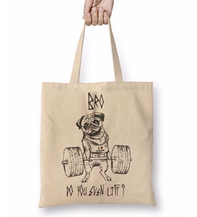 Pug Bodybuilder Köpek Bez Çanta Uzun Saplı