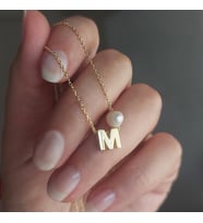 925 Ayar Gümüş Minimal Harfli İnci Kolye (Gold)