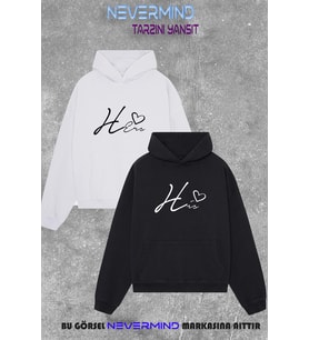 Unisex Oversize Hoodie – Çift Kombini His & Hers 2'li Sweatshirt (Siyah - Beyaz)