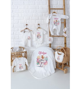 Pia Baby Premium Yenidoğan Kız Bebek Hediyesi 10 Parça İsme Özel Set 5044-01 (Krem)