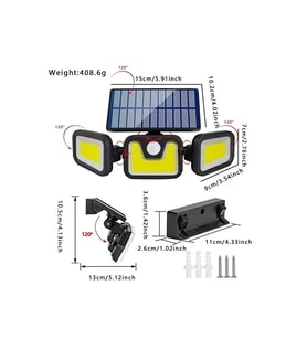 Üçlü Solar Led Projektör – Beyaz Işık – Sensörlü Dış Mekân Aydınlatma (5680)