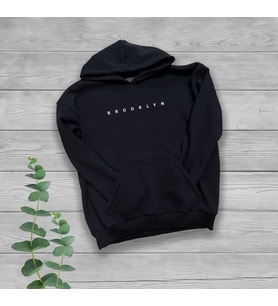Brooklyn Göğüs Baskılı Unisex Oversize Siyah Sweatshirt