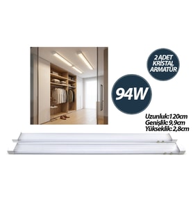 2 PCS 94W 120CM KRİSTAL LED BANT ARMATÜR BEYAZ=6500K ALÜMİNYUM KAPAK IP20 - Y BAĞLANTI EAMP-093/1B (
