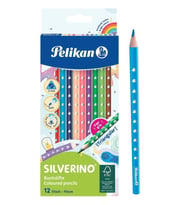12 li Kuru Boya Kalemi Karton Kutu 1 Paket 12 Renk Üçgen Tutum Silverino Kuruboya Tam Boy Renkli Kalem