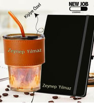 Kişiye Özel Siyah Deri Ajanda & İsme Özel Deri Kupa İş Hediyesi