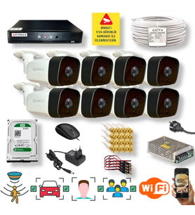 QROMAX 8 Kameralı Set - İnsan Yüz Araç Tanımalı Hareket Algılayan 5 MP SONY Lensli 36 IR Ledli 1080P FULLHD Metal Kasa Güvenlik Kamerası Seti 5236