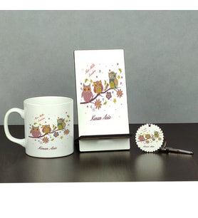 Doğum Günü Hediyesi Üçlü Set (Kupa + Telefon Standı + Anahtarlık)