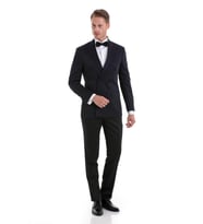 Hatemoğlu Lacivert Slim Fit Düz Sivri Yaka Klasik Kruvaze Smokin Damatlık