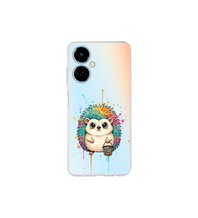 Tecno Camon 19 ile Uyumlu Splash Kirpi Tasarımlı Şeffaf Silikon Kılıf