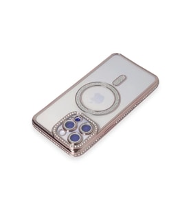Newface Apple iPhone 15 Pro Max Kılıf Joke Simli Magneticsafe Kılıf - Pembe