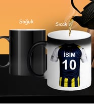 Kişiye Özel Sarı Lacivert Taraftar Forma Numarası Ve İsim Tasarımlı Baskılı Porselen Sihirli Kupa Bardak