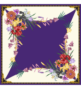 Çiçekli Desen Black Seri Twill Eşarp Eşarp Askısı ile Birlikte 90x90 cm Mor-90x9