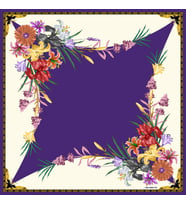 Çiçekli Desen Black Seri Twill Eşarp Eşarp Askısı ile Birlikte 90x90 cm Mor-90x9