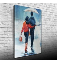 Aynı Şemsiye Altında Sevgililer Yağlıboya Kanvas Tablo 50 x 70