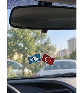 Bozkurt ve Türk Bayrağı Figürlü Dikiz Aynası Araba Süsü Dekoratif Oto Aksesuarı