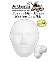 Maske Boyama 19x24 cm 5 Adet Boyanabilir Maske Karton Lastikli İnsan Yüzü Suratı Okul Sınıf Etkinlikleri Hobi