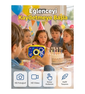 Şarjlı Çocuk Dijital Kamera, HD Fotoğraf ve Video, Mini Tripod Destekli