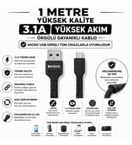İmeng 3A UsbA to Micro Pro Braided Örgülü Data ve Hızlı Şarj Kablosu Siyah