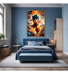 Metal Çerçeveli Temperli Cam Tablo Dragon Ball Goku Karakteri (Gold)
