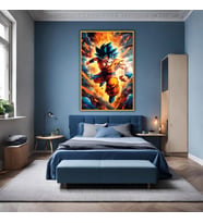 Metal Çerçeveli Temperli Cam Tablo Dragon Ball Goku Karakteri (Gold)