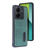 Xiaomi Redmi 13c Kılıf Sara Kartvizitli Deri Kılıf - Koyu Yeşil