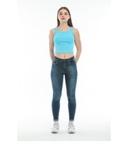 Süperlife Kadın Crop Örme Slim Fit  Atlet-Tişort  SPR21Y12 (Mavi)