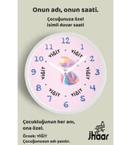 İsme Özel Renkli Balıklar Çocuk Odası Duvar Saati Orta Boy 30 cm Beyaz Camlı Sessiz