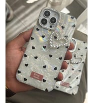 İphone 15 pro Max Uyumlu Kalpli İncili Tasarım Telefon Kılıfı