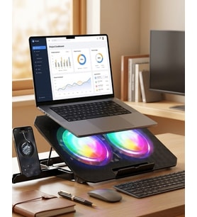 Çift Fanlı Laptop Soğutucu RGB LED'li Sessiz Notebook Standı