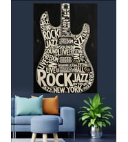 Rock N Roll Gitarlar Duvarı Dekoratif Kanvas - Mdf Ahşap Tablo
