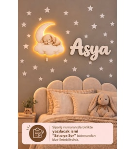Ahşap Sevimli Tavşan Lamba & Işıksız İsimlik Seti – İsimli Bebek ve Çocuk Odası Dekoru