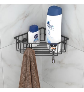 TEKNOTEL TEK KATLI KANCALI BANYO KÖŞE RAFI SİYAH ES091
