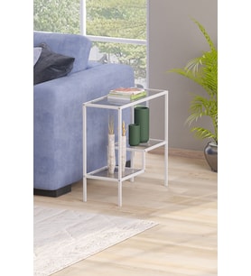 Beyaz Renk Temper Camlı Yan Sehpa Metal İskeletli