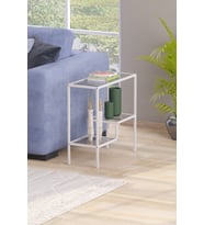 Beyaz Renk Temper Camlı Yan Sehpa Metal İskeletli