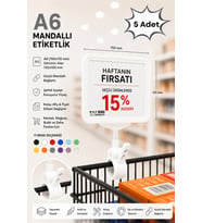 5 Adet - A6 Fiyatlık Mandallı Etiketlik Sepet Raf Askılık Fiyat Etiketi Çerçeveli Market Mağaza Beyaz