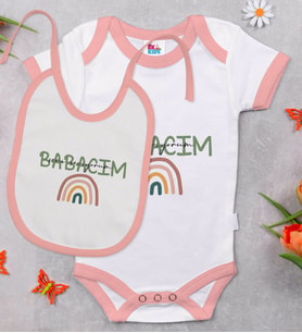 BK Kids Babacım Tasarımlı Pembe Bebek Body Zıbın ve Mama Önlüğü Hediye Seti-1