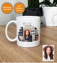 Kişiye Özel Karikatürlü Patron Hediye Kupa Bardak Big Boss Kadın Patrona Doğum Günü Hediyesi (Beyaz)