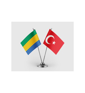 Gabon ve Türk Bayrağı İkili Saten Masa Bayrağı Takımı