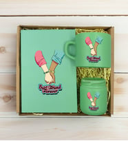 BK Gift Kişiye Özel İsimli DTF Best Friend Temalı Yeşil Defter & Kahve Fincanı & Mum Hediye Seti-5, Arkadaşa Hediye, Doğum Günü Hediyesi