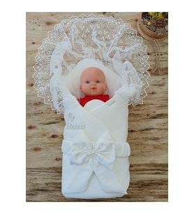 Mevlütlük Dantelli Bebek Kundağı Unisex Bebek Dış Kundak Battaniyesi Hastane Çıkışı Yenidoğan Kundak