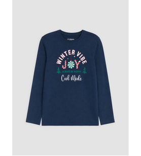 LCW Kids Lacivert Yılbaşı Temalı Erkek Çocuk Pijama Takım