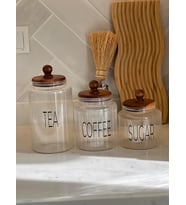 3'lü Üçlü Lüks Çizgi Cam Desenli Top Kulplu Akasya Vakum Kapaklı Baharat Takım