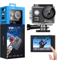 Action Cam 4K60FPS 40M Sualtı Kamera 20MP WiFi Aksiyon Kamerası, Dokunmatik Ekranlı EIS, 8X Zoom Ses Kumandalı Uzaktan Kumandalı Aksesuar Kiti Spor Kamera (V50 Elite)