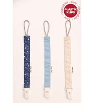 Lacivert Yıldız - İndigo - Vizon Puantiyeli - Plastik Klipsli Emzik Askısı Seti - 3'lü Emzik Zinciri Seti