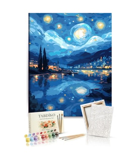 Sayılarla Boyama Seti 40 x 50 cm Tuval Şasesine Gerili Yıldızlı Geceler
