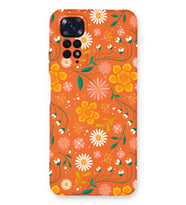 Xiaomi Redmi Note 11 Uyumlu Lansman Kılıf Çiçek Tasarımlı İçi Kadife Kapak-Turuncu (Şeffaf)